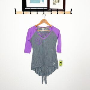 Zumba Women's Astral Baseball Tee Granite & Purple -Sporty & Fun Vibes! Size Med